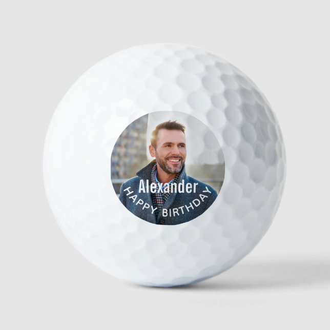 Happy Birthday Photo Golfer Personalize Golf Balls (Front)