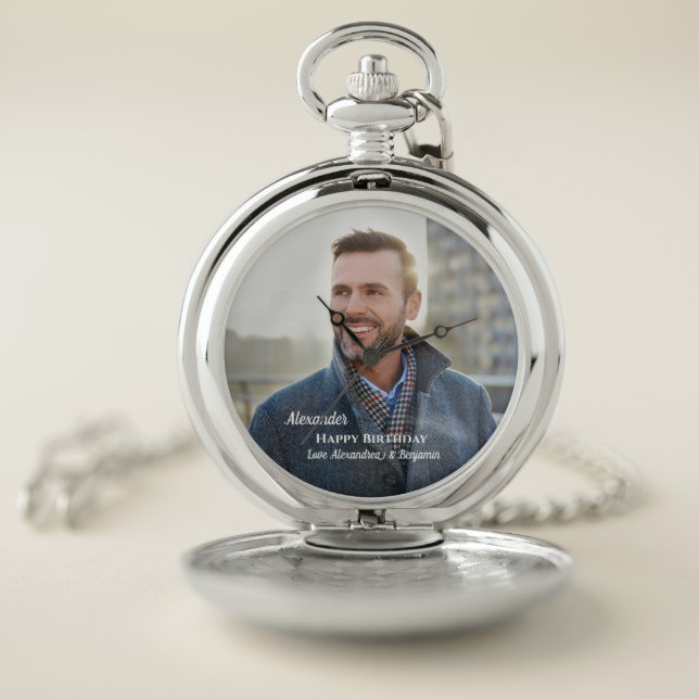 Happy Birthday Photo Keepsake Personalize  Pocket Watch (Inside)