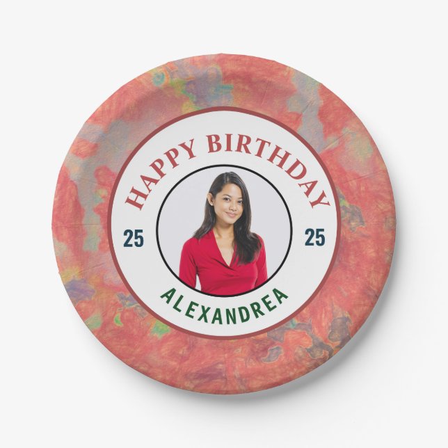 Happy Birthday Photo Modern Elegant Personalize  Paper Plates (Front)