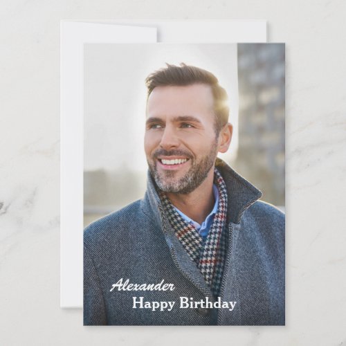 Happy Birthday Photo Modern Personalize Flat Card