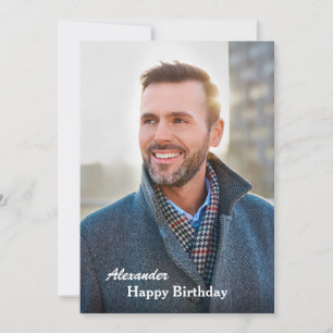 Happy Birthday Photo Modern Personalize Flat Card