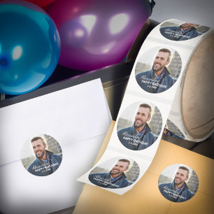 Happy Birthday Photo Party Modern Classic Round Sticker
