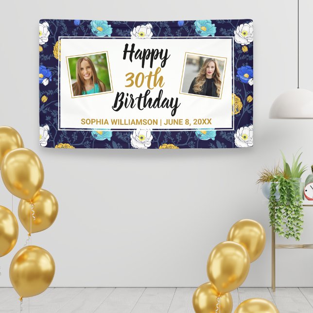 Happy Birthday Photo Pretty Floral Any Year Custom Banner (Creator Uploaded)