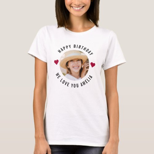 Happy Birthday Photo Trendy Chic Modern Hearts T_Shirt