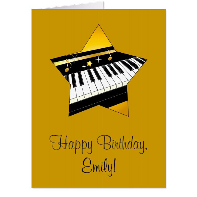 Happy Birthday Piano in Star Name Customizable Card (Front)
