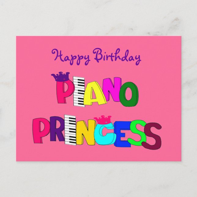 Happy Birthday Piano Princess Postcard (Front)