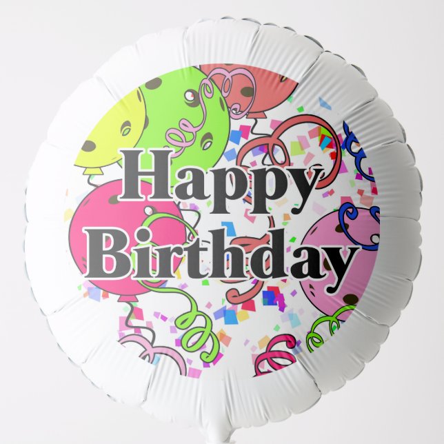 Happy Birthday Pickleball Balloons Confetti White (Front)