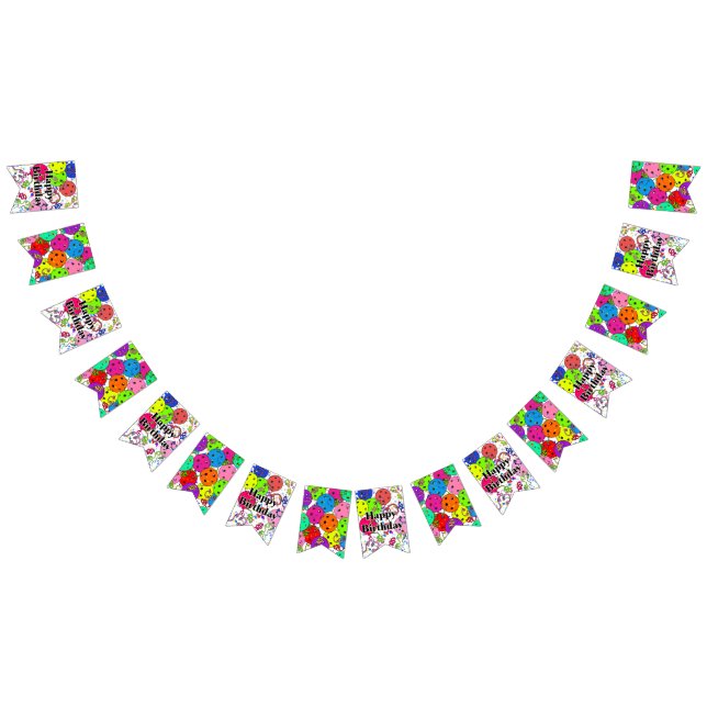 Happy Birthday Pickleball Balloons Confetti White Bunting Flags (All)