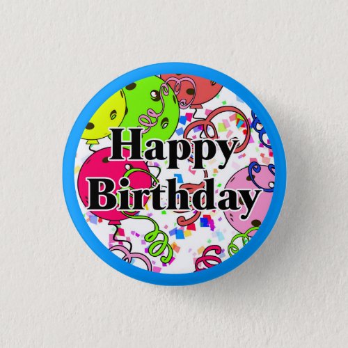 Happy Birthday Pickleball Balloons Confetti White Button