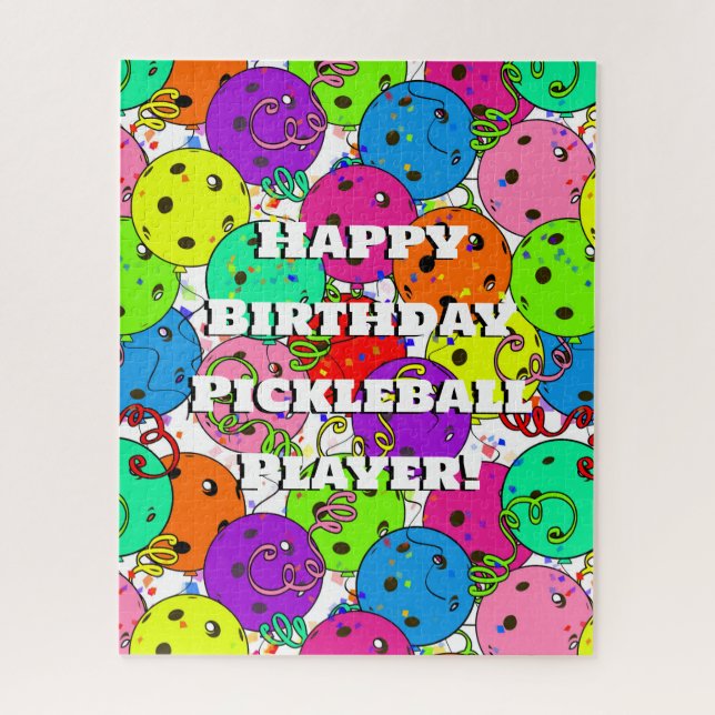 Happy Birthday Pickleball Balloons Confetti White Jigsaw Puzzle (Vertical)
