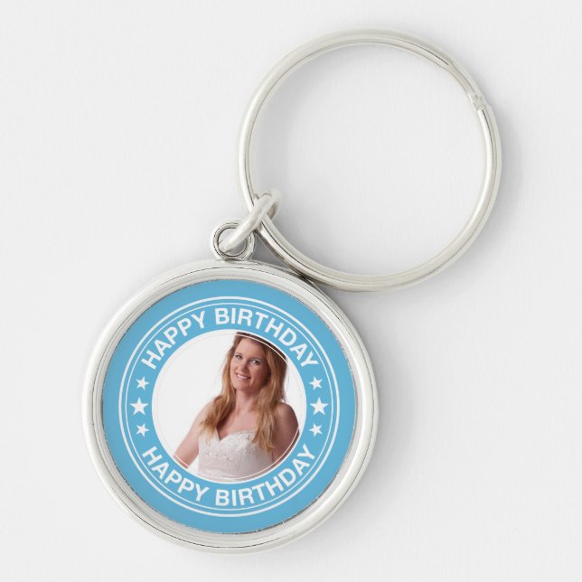 Happy Birthday Picture Frame in Blue Keychain (Front)