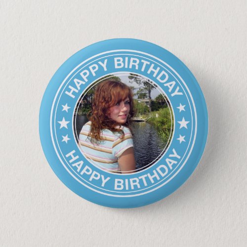 Happy Birthday Picture Frame in Blue Pinback Button