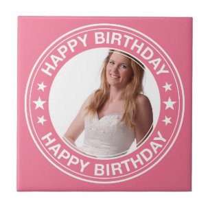 Happy Birthday picture Frame in Pink Tile