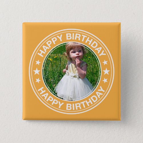 Happy Birthday picture Frame in Yellow Pinback Button