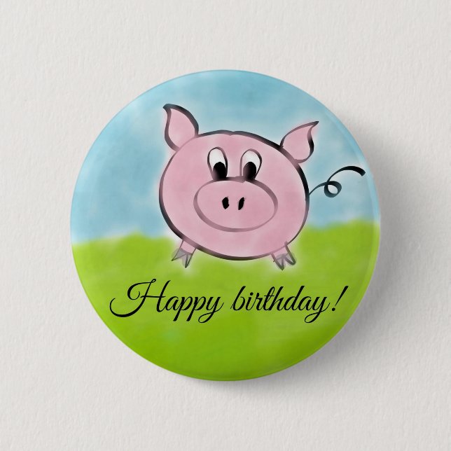Happy birthday pig button (Front)