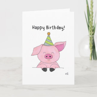Happy Birthday Pig in Party Hat Card