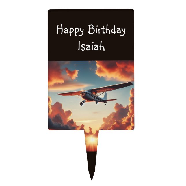 Happy Birthday Pilot Airplane Flying Plane  Cake Topper (Front)