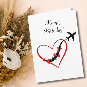 Happy Birthday Pilot Travel Airplane Hearts Card