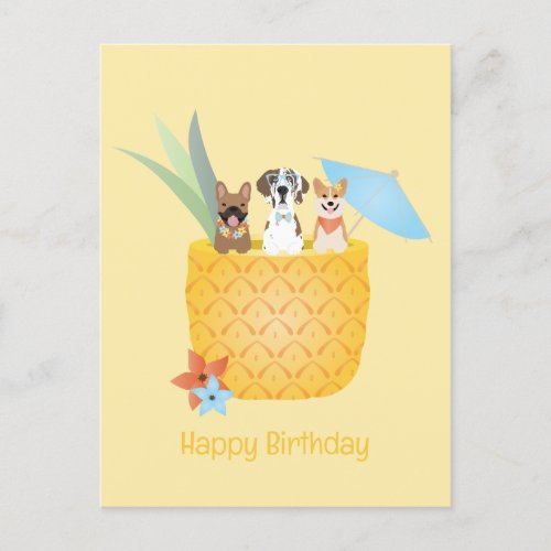 Happy Birthday Pina Colada Pineapple Dogs Postcard