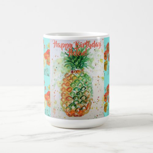 Happy Birthday Pineapple Art Orange Poppy Name Mug