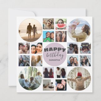 Happy Birthday Pink  20 Photo Collage     Card