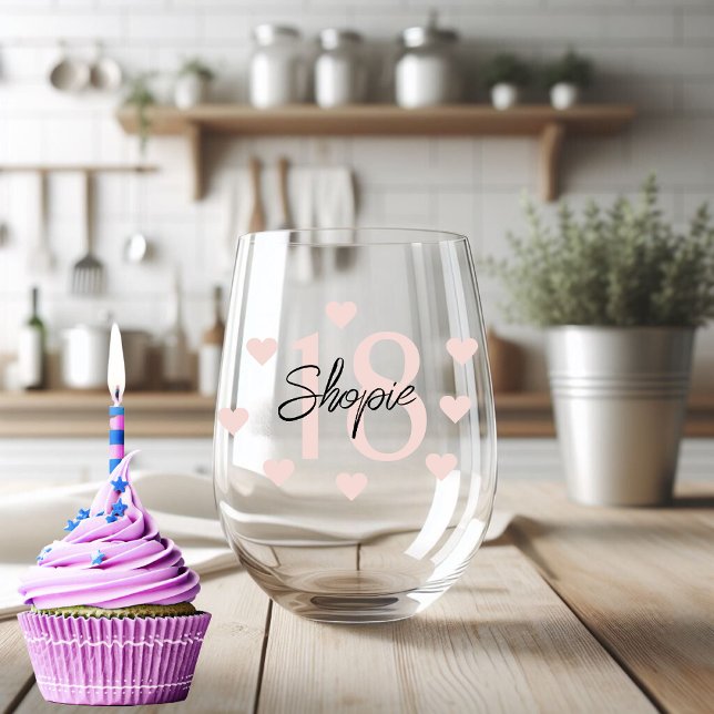Happy Birthday Pink And Black Personalized  Stemless Wine Glass (Creator Uploaded)