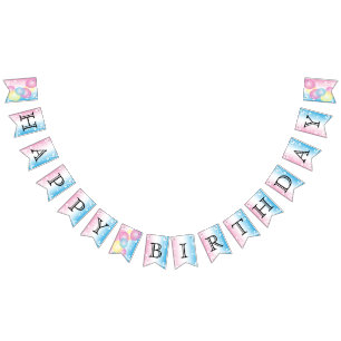 Happy Birthday 🎈 Pink and Blue Bunting Flags