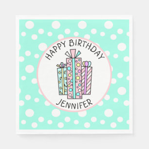 Happy Birthday Pink and Mint Green Girl's Napkins