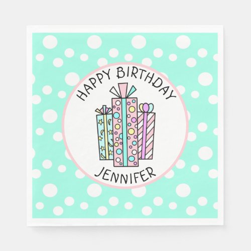 Happy Birthday Pink and Mint Green Girls Napkins