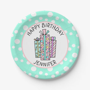 Happy Birthday Pink and Mint Green Girl's Paper Pl Paper Plates