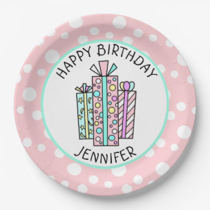 Happy Birthday Pink and Mint Green Girl's Paper Plates
