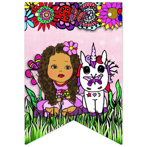 Happy Birthday Pink and Purple Unicorn Fairy Bunting Flags