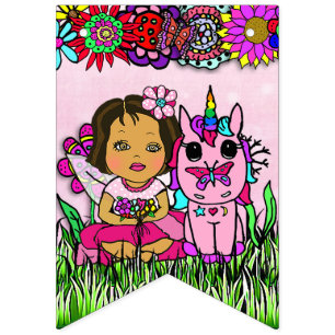 Happy Birthday Pink and Purple Unicorn Fairy Bunting Flags