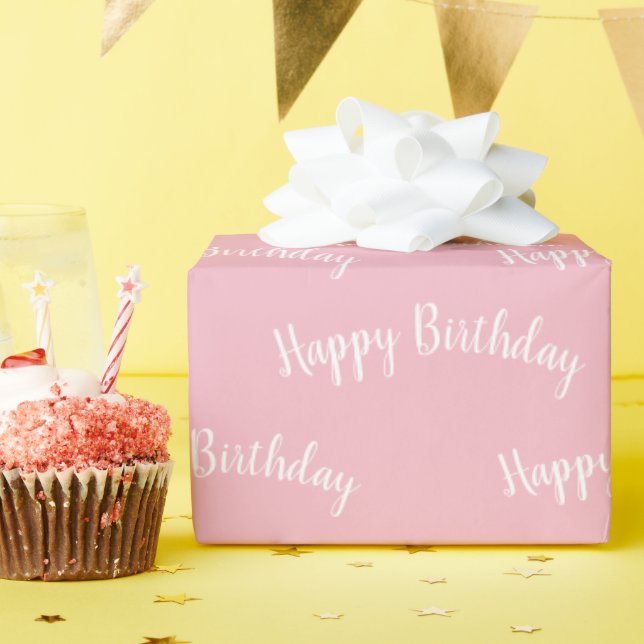 Happy Birthday Pink and White Wrapping Paper (Birthday Party)