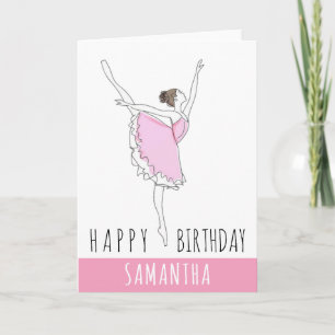 Happy Birthday Pink Ballerina Your Name  Card