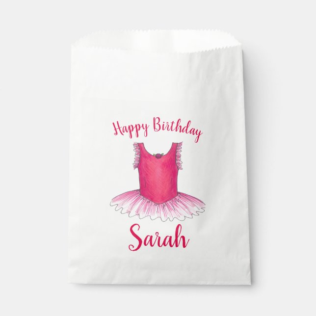 Happy Birthday Pink Ballet Dance Ballerina Tutu Favor Bag (Front)
