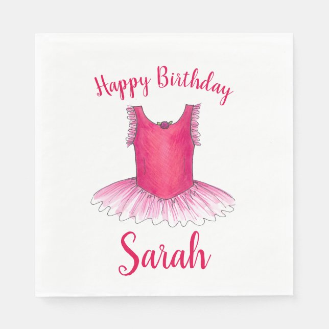 Happy Birthday Pink Ballet Dance Ballerina Tutu Napkins (Front)