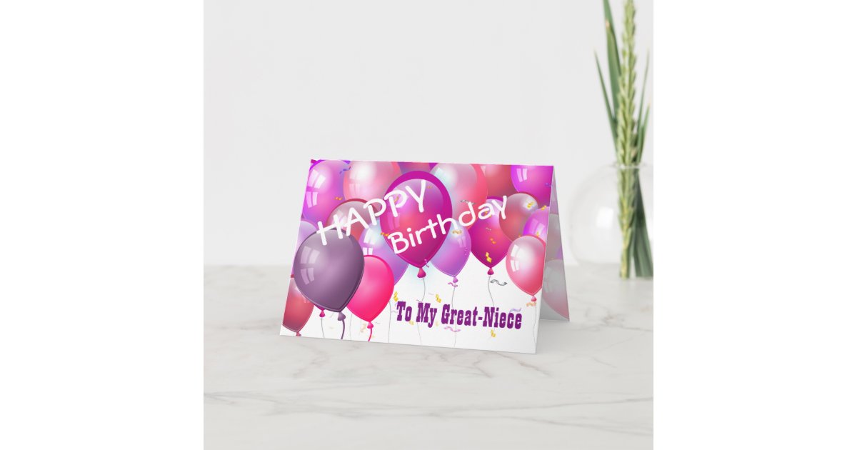 Happy Birthday Pink Balloons GREATNIECE Card