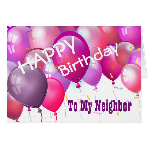 Happy Birthday Pink Balloons with Role NEIGHBOR Card | Zazzle