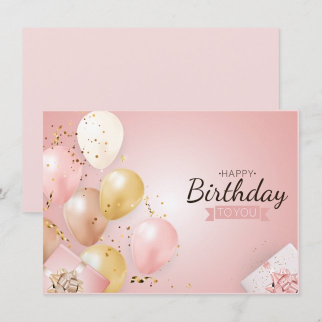 Happy Birthday Pink Baloon Card  (Front/Back)