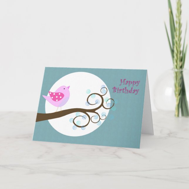 Happy Birthday pink bird Card (Front)