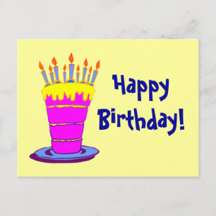 Happy Birthday Pink Birthday Cake Postcard