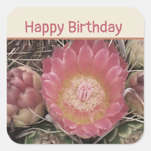 Happy Birthday Pink Cactus Flower Envelope Seal