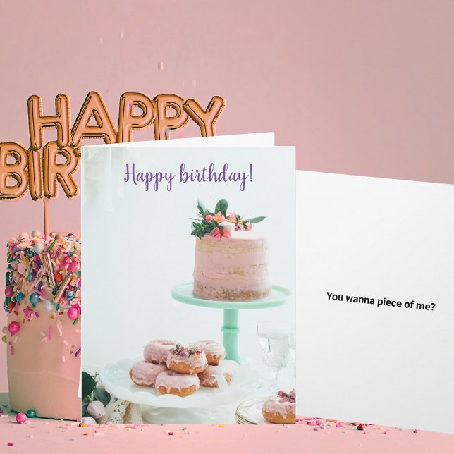 Happy Birthday Pink Cake and Donuts Funny Quote Card (Happy Birthday Pink Cake and Donuts Funny Quote Card)