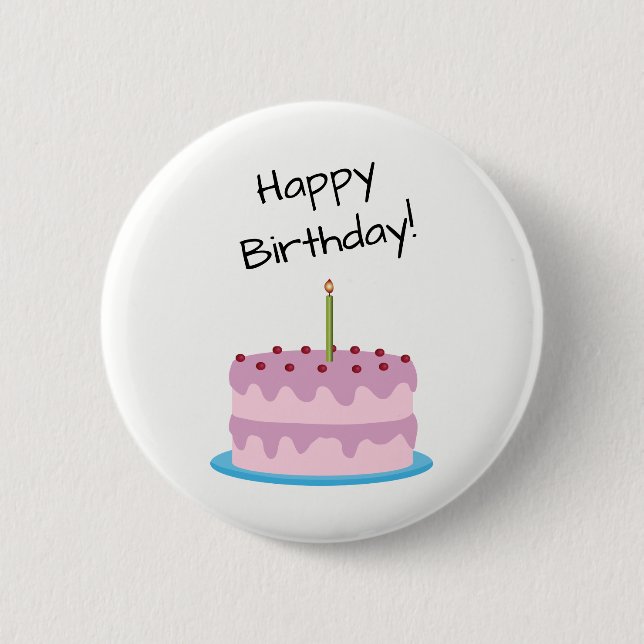Happy Birthday Pink Cake Button (Front)