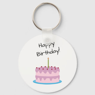 Happy Birthday Pink Cake Keychain