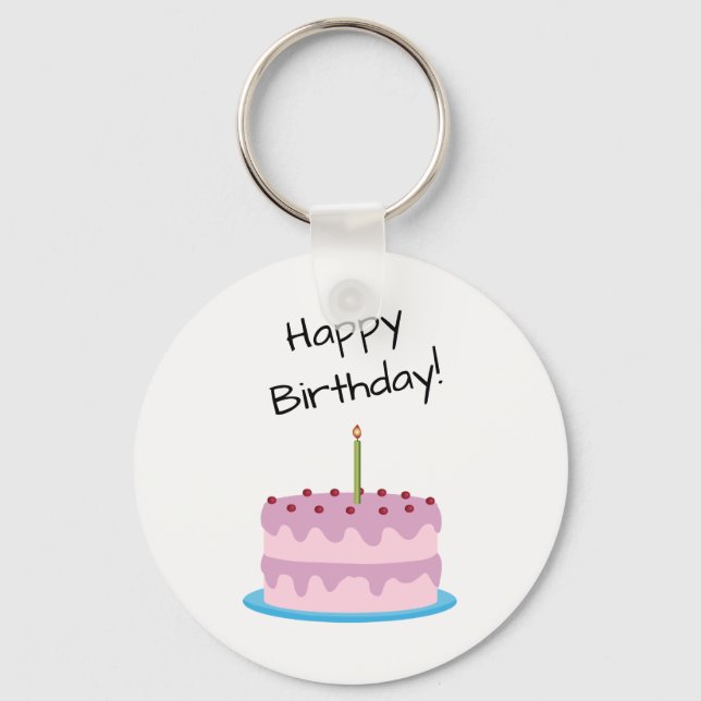 Happy Birthday Pink Cake Keychain (Front)