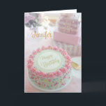 Happy Birthday Pink Cake Personalize Greeting Card<br><div class="desc">Happy Birthday Pink Cake Personalize Greeting Card</div>