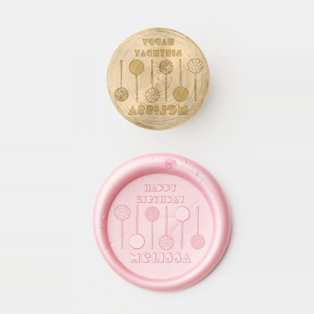 Happy Birthday Pink Cake Pops Sprinkles Party Wax Seal Stamp (Stamped)