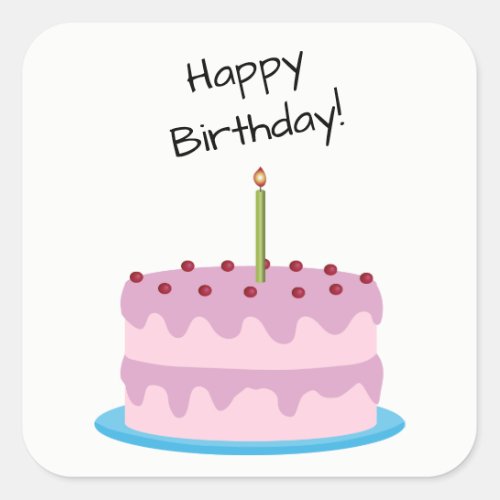 Happy Birthday Pink Cake Square Sticker